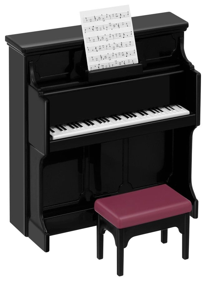 HEALLILY Mini Dollhouse Piano: Black Plastic Dollhouse Piano and Stool Set with Music Sheet for Scene Shooting Props Doll House Decoration, 3.58 X 2.75 X 1.45 Inches - Image 1